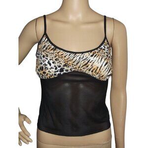 Cami Womens Size Large (7) Black Stretch Lace animal print Tank Top adjustable s